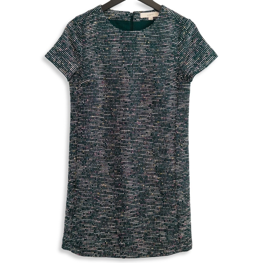 LOFT Textured Tweed Shift Dress Women 0 Navy Blue Business Casual‎ Lined Office